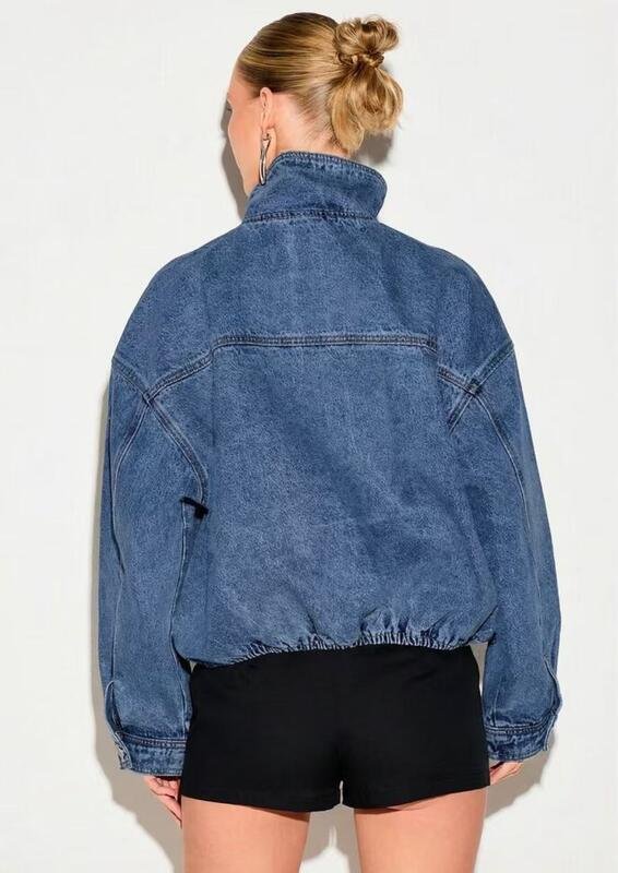 Women’s Premium Denim Bomber Jacket - Image 2