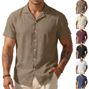 Men's Textured Linen Blend Polo Shirt