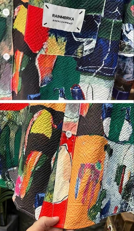Men's Abstract Art Print Textured Short Sleeve Shirt - Image 3