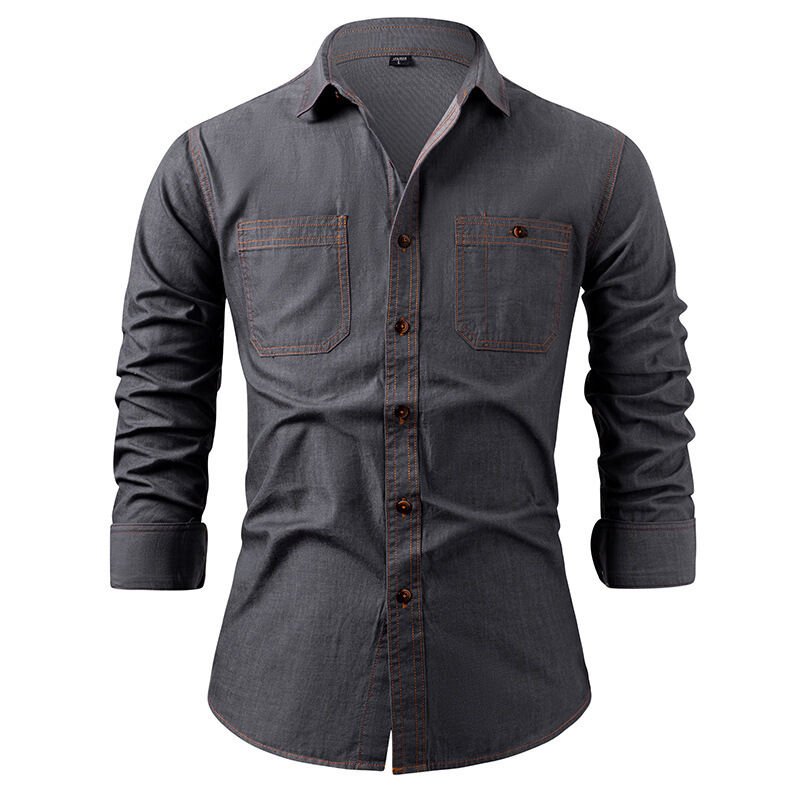 Men’s Contrast Stitch Long Sleeve Casual Shirt - garment view