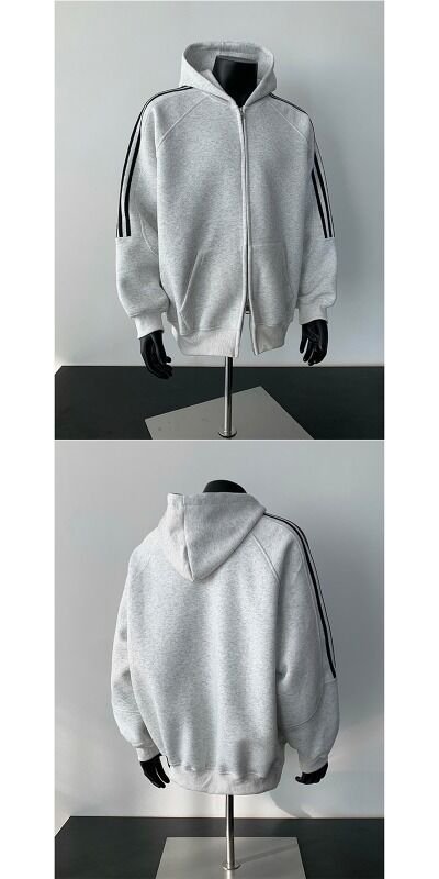 Men’s Triple-Stripe Sleeve Full-Zip Hoodie - Image 2