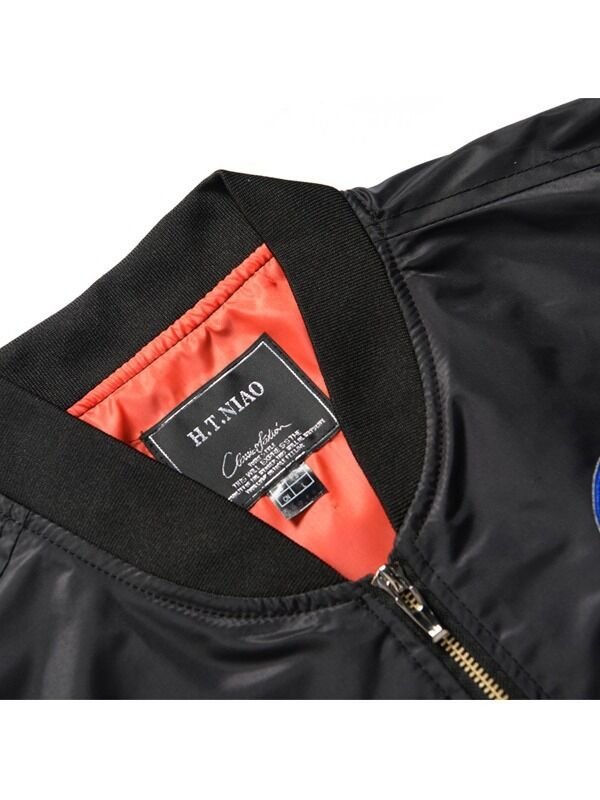 Men’s Space-Inspired Embroidered Patch Bomber Jacket - Image 2