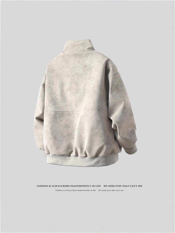 Men’s Suede-Look Stand Collar Bomber Jacket - garment view