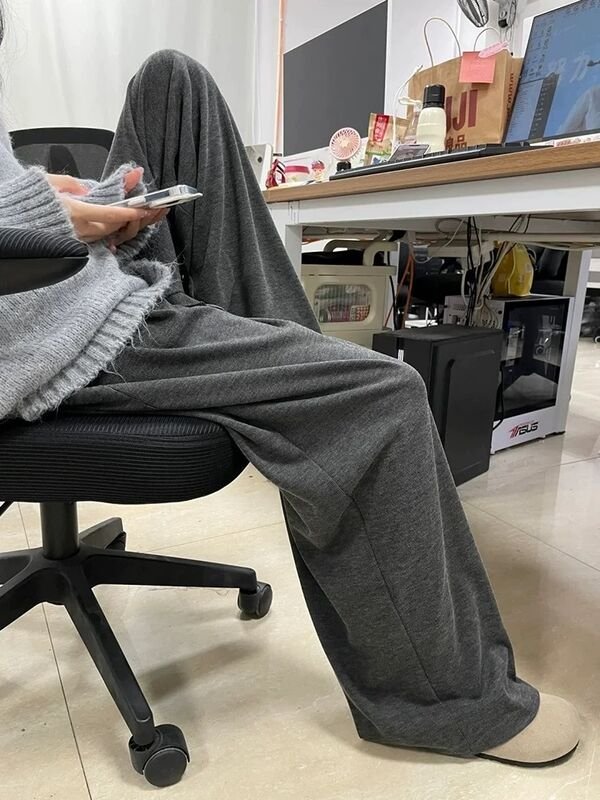 Soft Heathered Fabric Relaxed Wide-Leg Lounge Pants - garment view